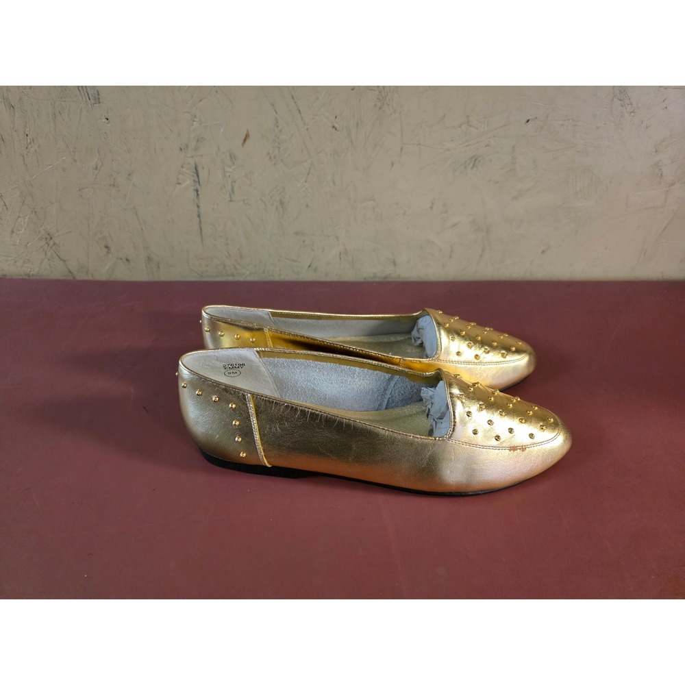 G.Wiz Emmy Gold Metallic Studded Pointed Toe Loafer Flats Womens 9 M 276198